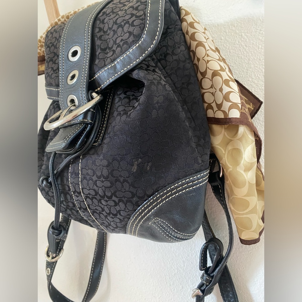 Vintage Coach Soho Black Signature Canvas and Leather Backpack